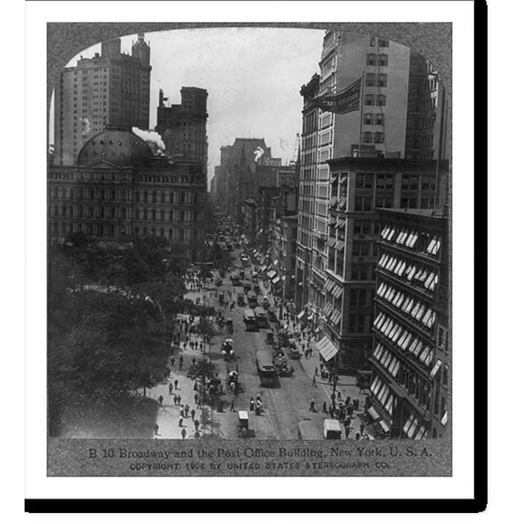 Historic Print, Broadway and the Post Office Building, New York City, 16" x 20"