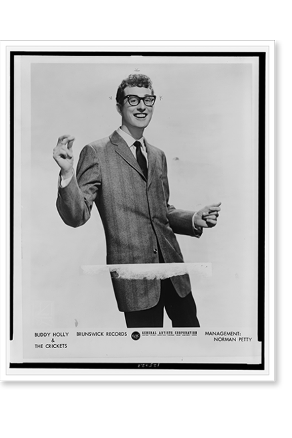 Historic Print, [Buddy Holly, half-length portrait, facing front, snapping fingers].James J. Kriegsmann, N.Y., 16" x 20"