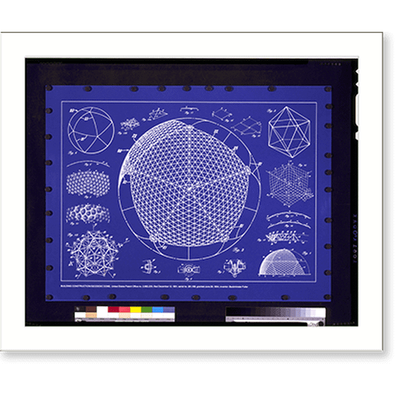 Historic Print, Building construction - geodesic dome, 18" x 24"