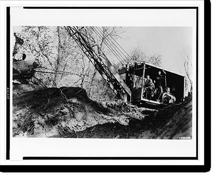 Historic Print, Building dam with dragline on planting areas Nov. 1937