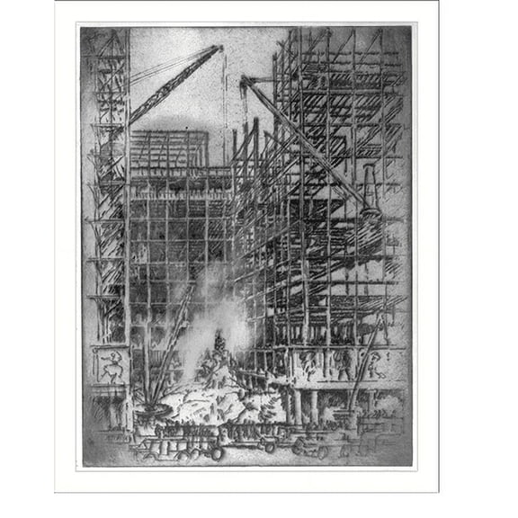 Historic Print, Building in construction, Saks Fifth Avenue, 1923"", 16" x 20"