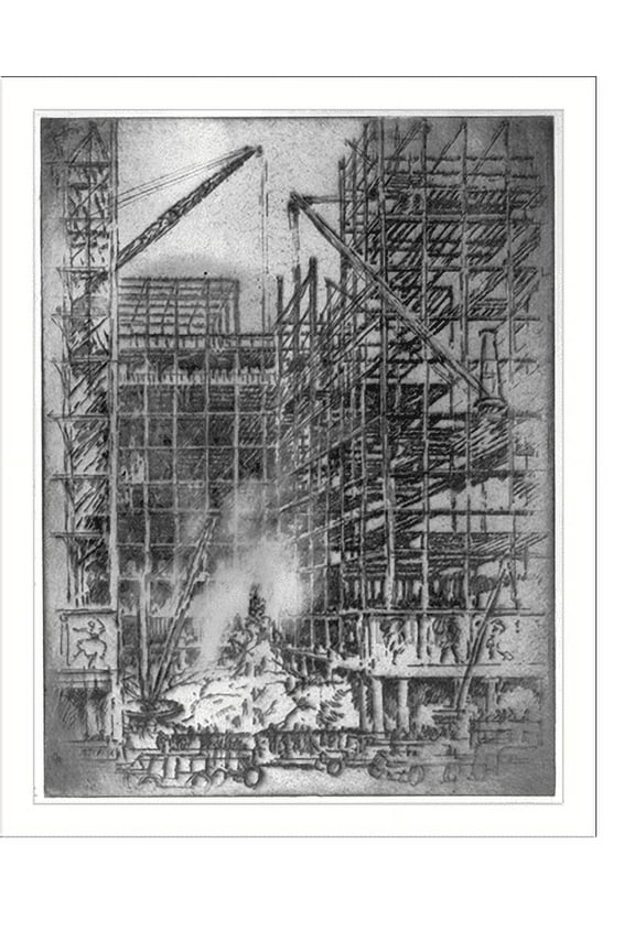Historic Print, Building in construction, Saks Fifth Avenue, 1923"", 18" x 24"