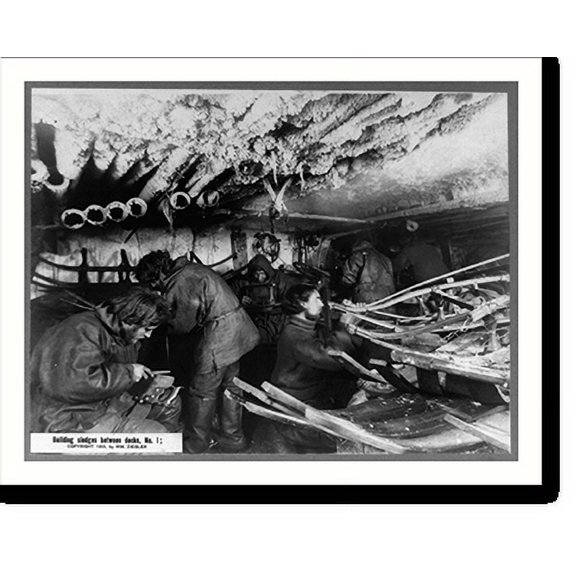 Historic Print, Building sledges between decks on the America"", 16" x 20"