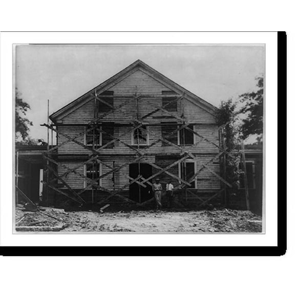 Historic Print, [Building undergoing restoration with men standing outside], 18" x 24"