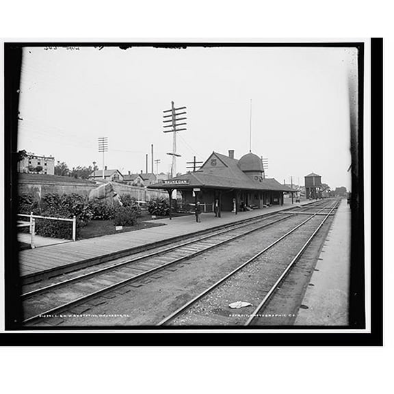 Historic Print, C. & N.W. Ry. [i.e. Chicago & North Western Railway] station, Waukegan, Ill. - 2, 16" x 20"