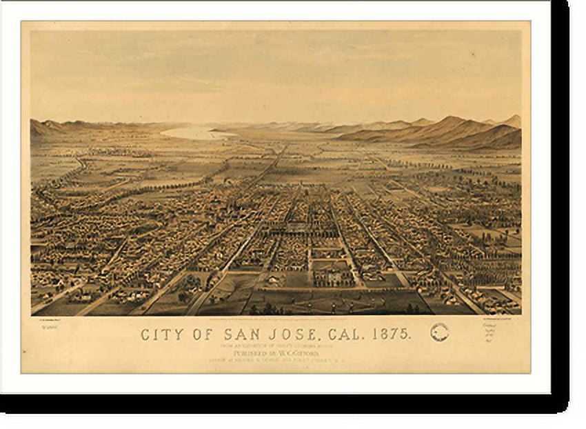 Historic Print, CA San Jose 1875 MAP, 16" x 20"