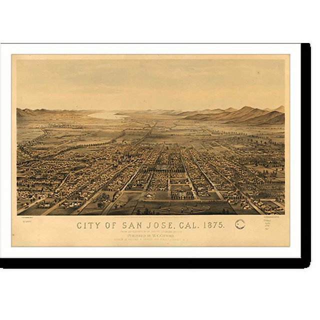 Historic Print, CA San Jose 1875 MAP, 16" x 20"