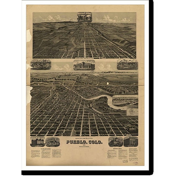 Historic Print, CO Pueblo 1890 MAP, 16" x 20"