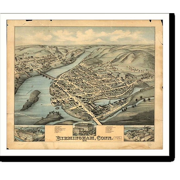 Historic Print, CT Birmingham 1876 MAP, 16" x 20"