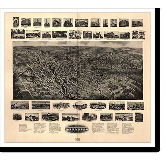 Historic Print, CT Bristol 1907 MAP, 16" x 20"