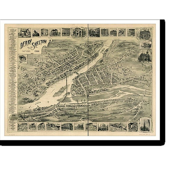 Historic Print, CT Derby 1898 MAP, 16" x 20"