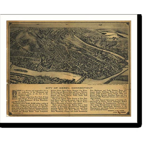 Historic Print, CT Derby 1920 MAP, 16" x 20"