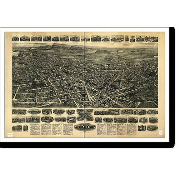 Historic Print, CT Meriden 1918 MAP, 16" x 20"
