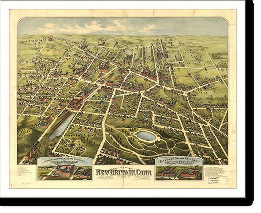 Historic Print, CT New Britain 1875 MAP, 16" x 20"