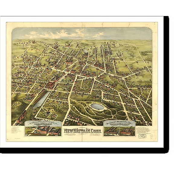 Historic Print, CT New Britain 1875 MAP, 16" x 20"