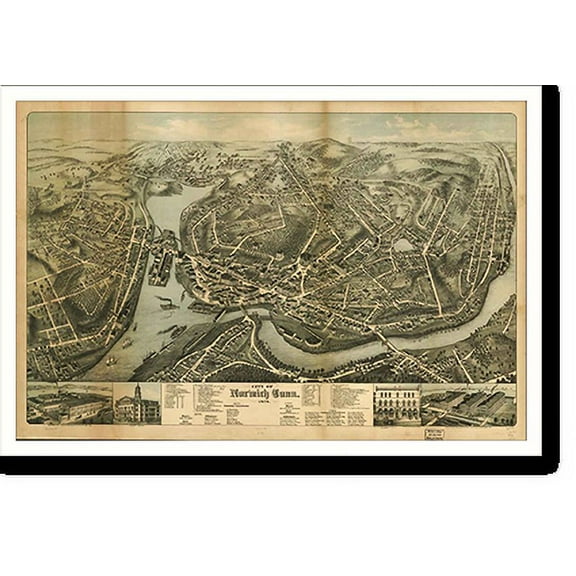 Historic Print, CT Norwich 1876 MAP, 16" x 20"