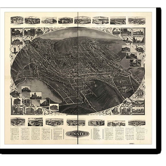 Historic Print, CT Winsted 1908 MAP, 16" x 20"