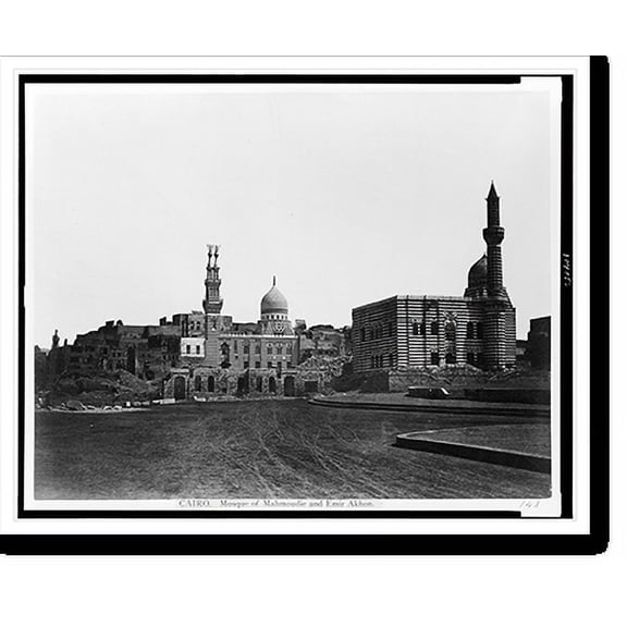 Historic Print, Cairo. Mosque of Mahmoudie and Emir Akhon, 18" x 24"