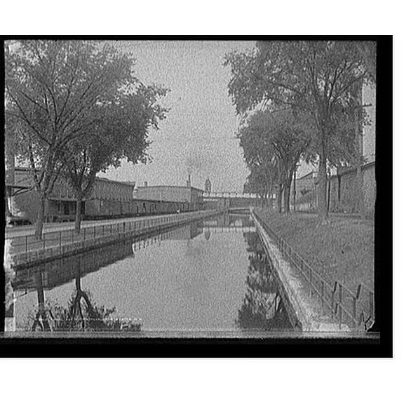 Historic Print, Canal and cotton mills, Manchester, N.H., 18" x 24"