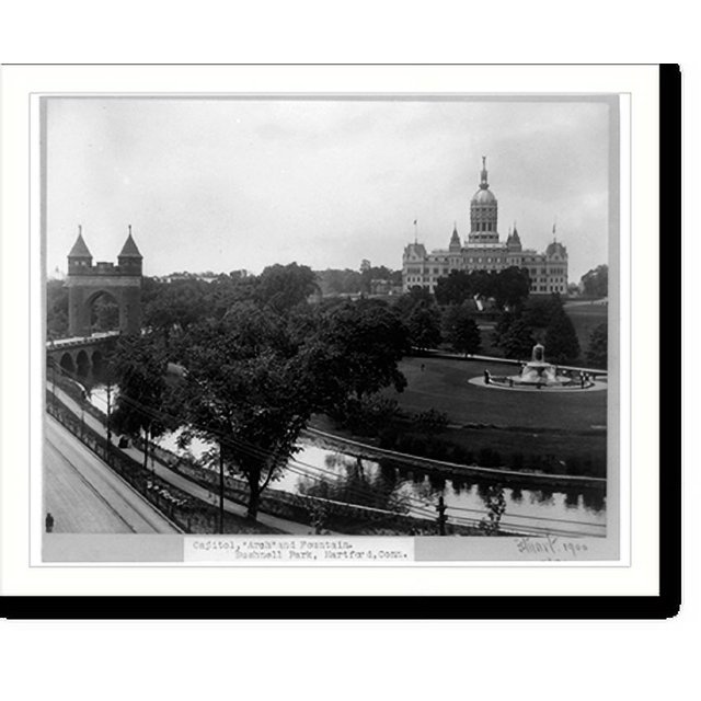 Historic Print, Capitol, arch and fountain, Bushnell Park, Hartford
