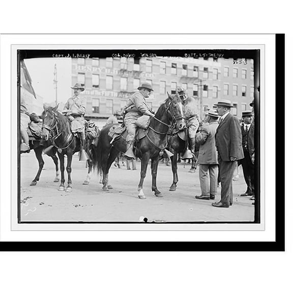 Historic Print, Capt. J.I. Berry, Col. David Wilson, and Capt. L.F. Sherry, astride horses, part of 1st Battery, U.S. Army, in New York, 18" x 24"