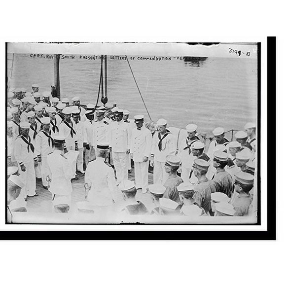 Historic Print, Capt. Roy C. Smith presenting letters of commendation -ARKANSAS, 18" x 24"