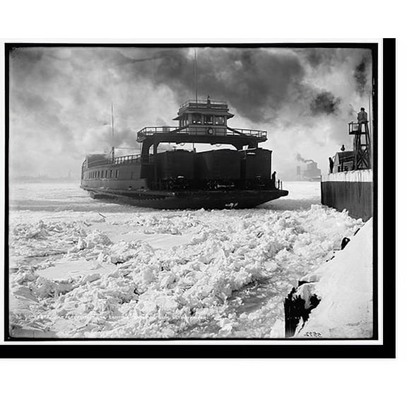 Historic Print, Car ferry, Michigan Central, entering slip, Detroit River, 18" x 24"