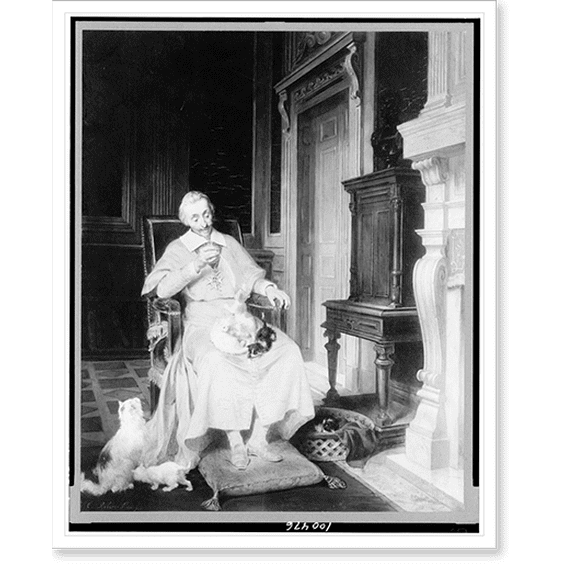 Historic Print, [Cardinal Richelieu, full-length portrait, seated, facing front, with three kittens on his lap].photo, T.W. Ingersoll, St. Paul., 18" x 24"