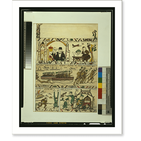 Historic Print, [Cartoon showing D-Day invasion of France by British troops in a parody of the Bayeux Tapestry].Rea Irvin. - 2, 18" x 24"