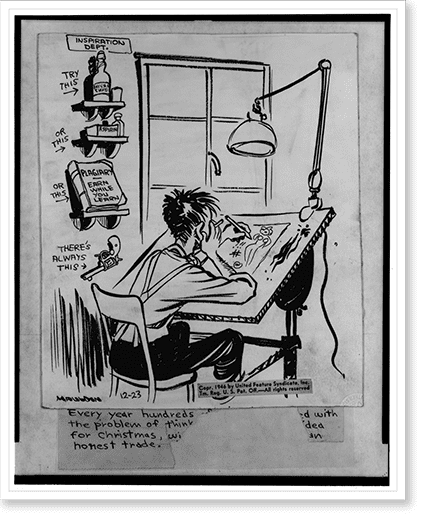 Historic Print, [Cartoonist at a drafting table], 16