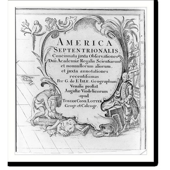 Historic Print, [Cartouche showing allegory on America].G.F. Lotter sculps., 16" x 20"