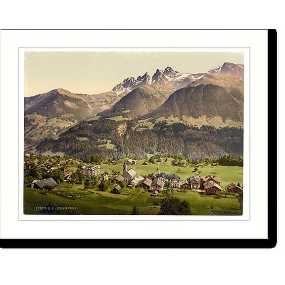 Historic Print, Champéry general view Valais Alps of Switzerland, 18" x 24"