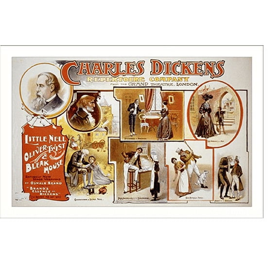 Historic Print, Charles Dickens Repertoire Company from the Grand Theatre, London, 18" x 24"