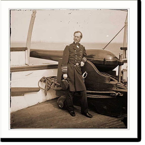 Historic Print, Charleston Harbor South Carolina. Rear Adm. John A. Dahlgren standing by a Dahlgren, 16" x 20"