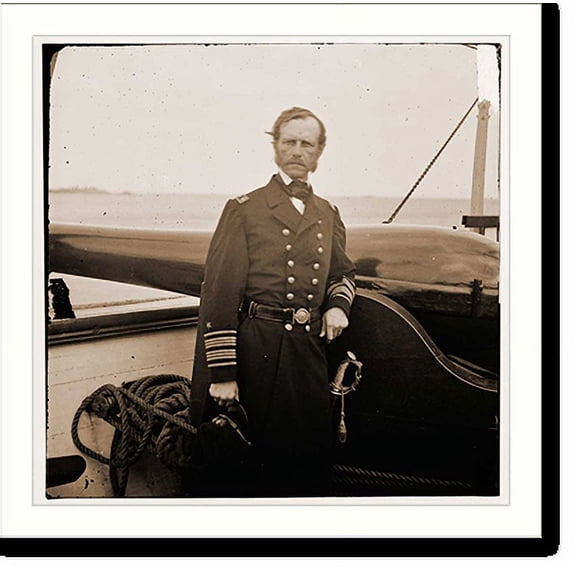 Historic Print, Charleston Harbor South Carolina. Rear Adm. John A. Dahlgren standing by a Dahlgren - 2, 16" x 20"