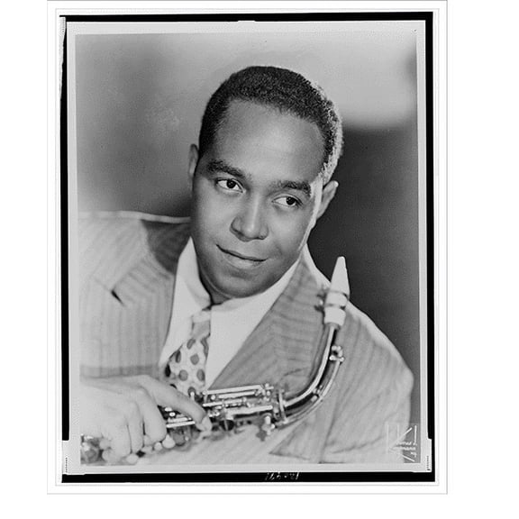 Historic Print, [Charlie Parker, head-and-shoulders portrait, facing front, holding saxophone].James J. Kriegsmann, N.Y., 16" x 20"