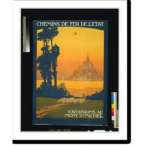 Historic Print, Chemins de fer de l'état, excursions au Mont St. Michel.Constant Duval., 16" x 20"