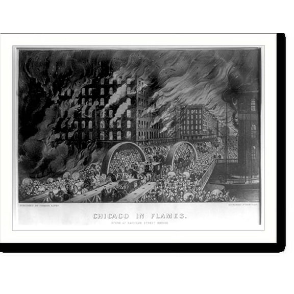 Historic Print, Chicago in flames: Scene at Randolph Street Bridge, 18" x 24"