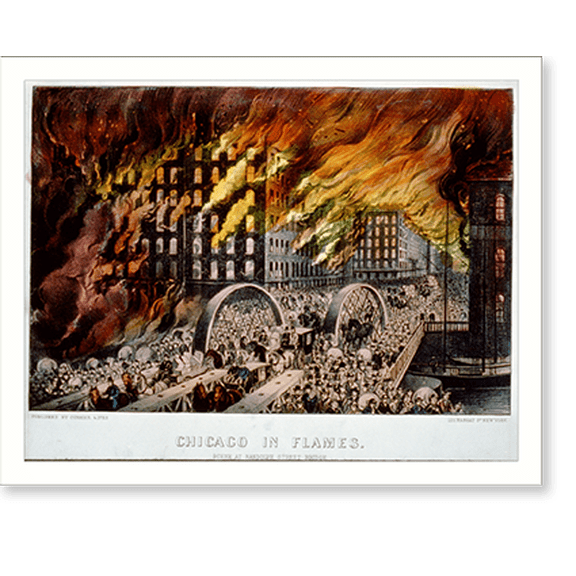 Historic Print, Chicago in flames: Scene at Randolph Street Bridge - 3, 16" x 20"
