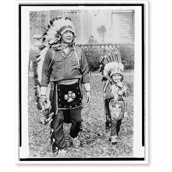 Historic Print, [Chief Thunder Cloud strolling with son, Everlasting Cloud outside Chicago's Art Institute], 16" x 20"