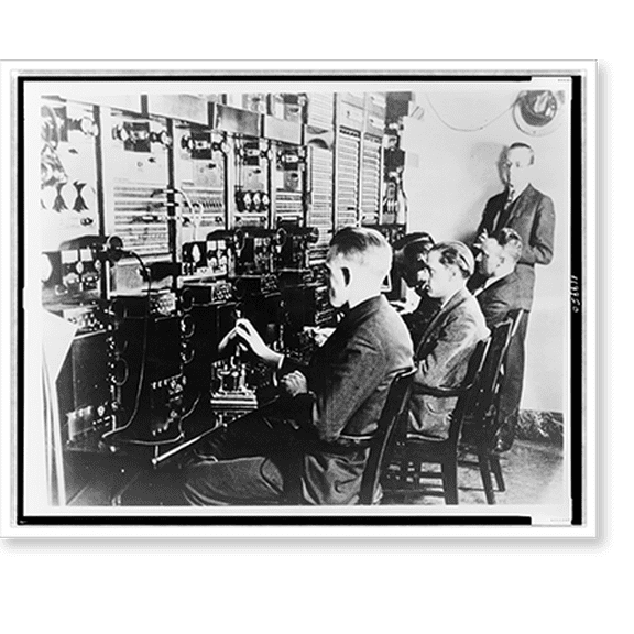 Historic Print, [Chief engineer O.B. Hanson (standing right) with technicians in the main control room, as the first NBC radio show goes on the air], 16" x 20"