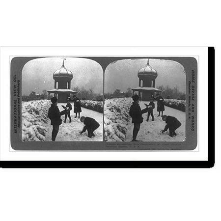Historic Print, Children Snowballing Near Observatory, St. Louis (Shaw's) Botanical Garden, [Mo.], 16" x 20"
