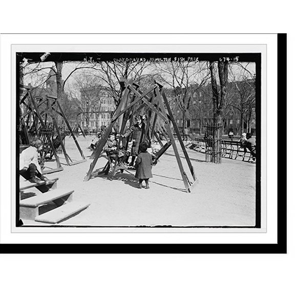 Historic Print, Children in playground swings, Hamilton Fish Park, New York, 16" x 20"