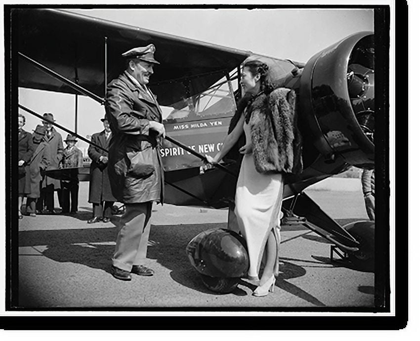 Historic Print, Chinese Aviatrix receives gift of new plane from Col