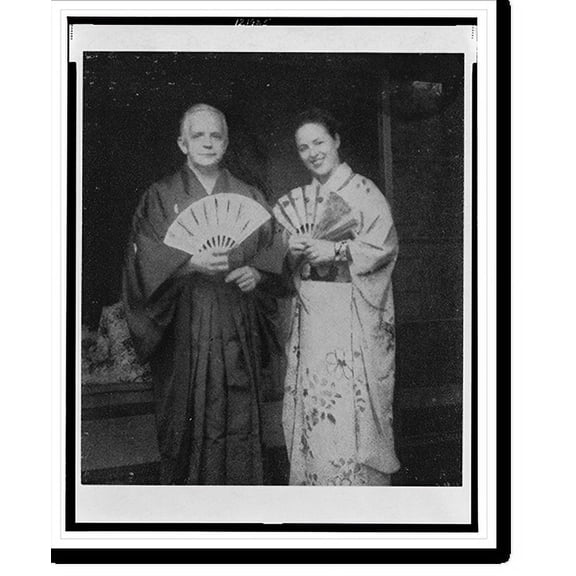 Historic Print, [Christmas card with three-quarter length portrait of Walter and Poppy Cannon White, in Tokyo, wearing Japanese kimonos], 18" x 24"