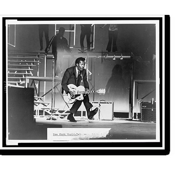 Historic Print, [Chuck Berry, full-length portrait, on stage, playing guitar], 18" x 24"