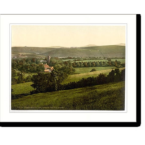 Historic Print, Church Yes-Tor and Beacon Okehampton England, 16" x 20"