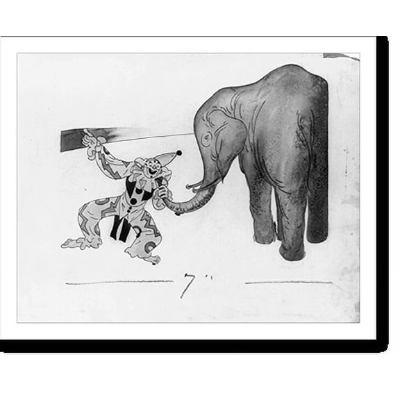 Historic Print, [Circus clown and elephant], 18" x 24"