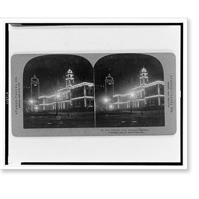 Historic Print, City Hall and Home Insurance Building, 16" x 20