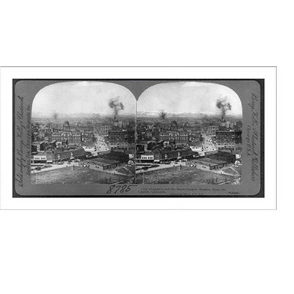 Historic Print, City of Denver and the snow capped Rockies, from the Capitol, Colorado, 16" x 20"